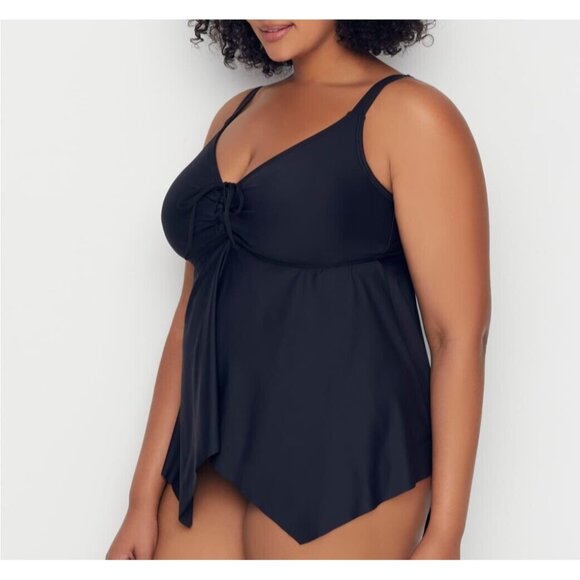 Birdsong Plus Size 20W Black Eco Onyx Sharkbite Underwire Tankini Swim Top Solid - Picture 3 of 13